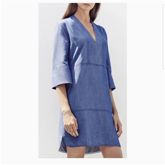Vince V-Neck Chambray Shift Dress Size XS - Picture 1 of 14